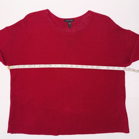 Eileen Fisher Organic Linen & Cotton Lightweight Woven Sweater Top Holiday Red M - Picture 6 of 11